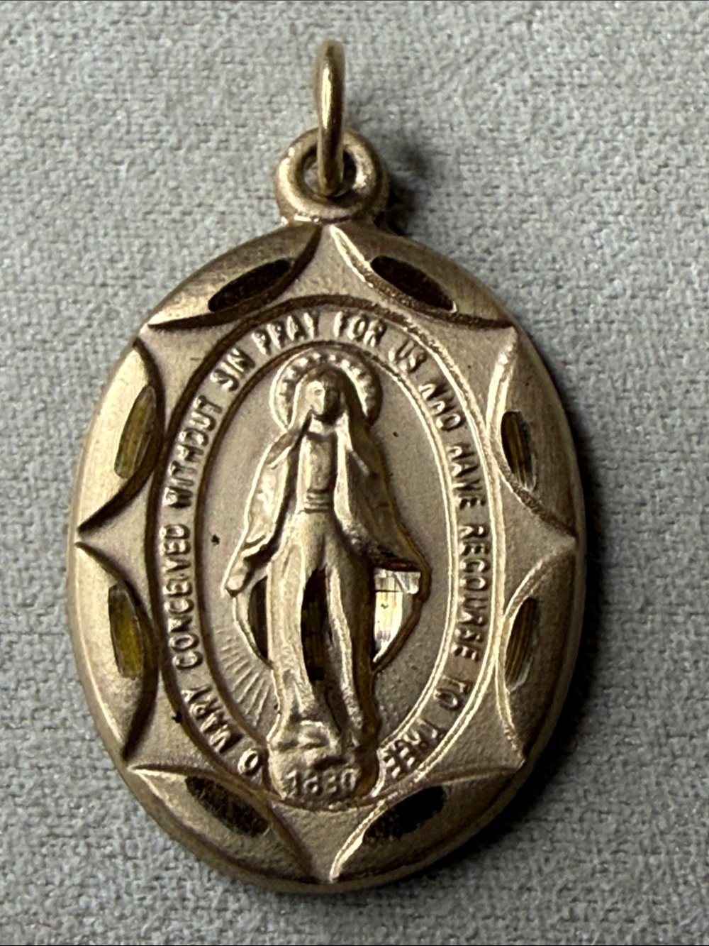 Vintage Religious Medal Pendant - 12K GF Virgin Mary Charm miraculous bliss